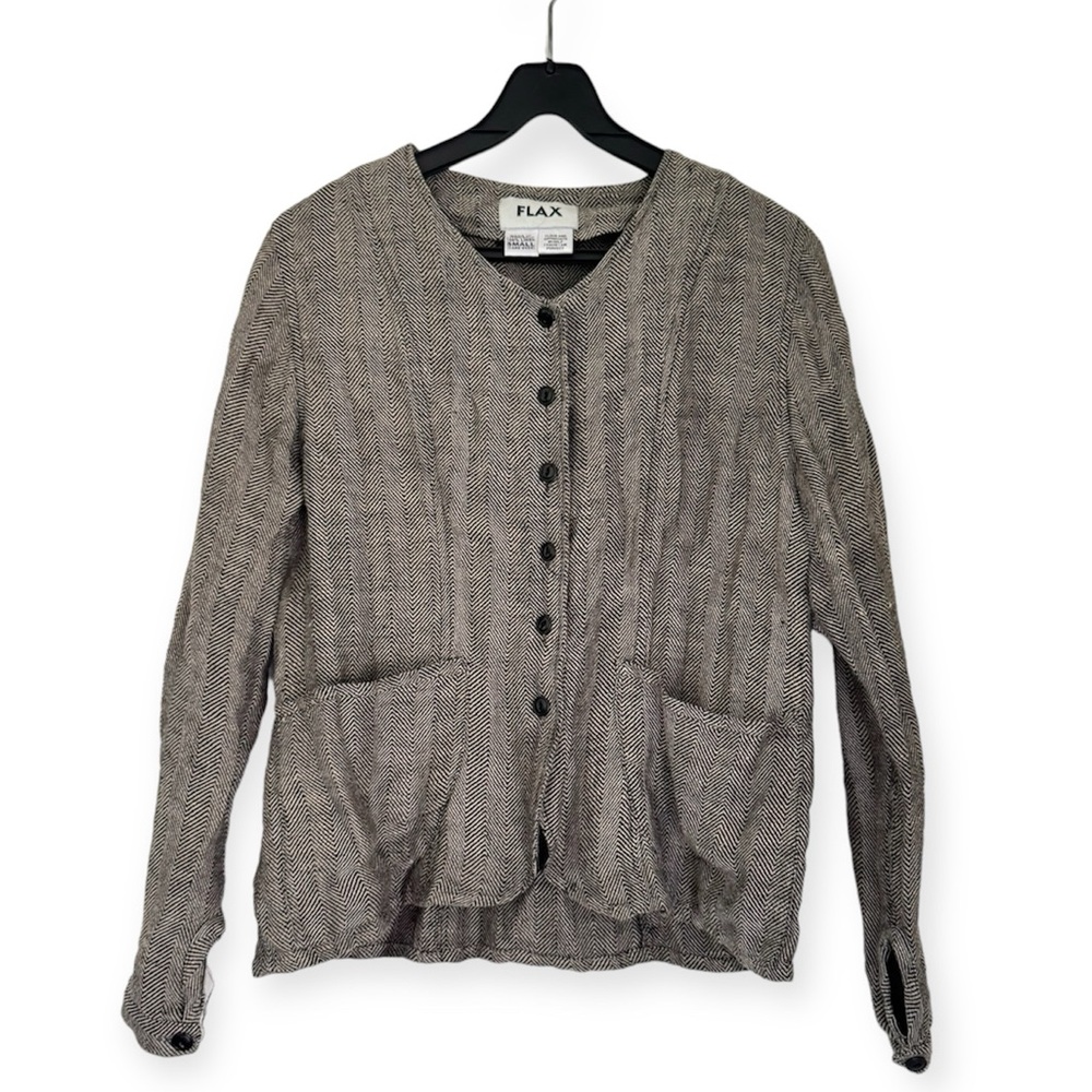 FLAX Linen Lagenlook Button Front Jacket Top Size Small